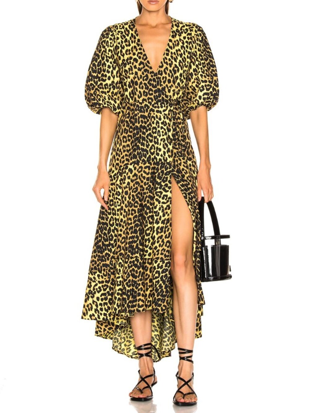NWT Ganni Bijou Wrap Dress Minion Yellow sz 36/S $315